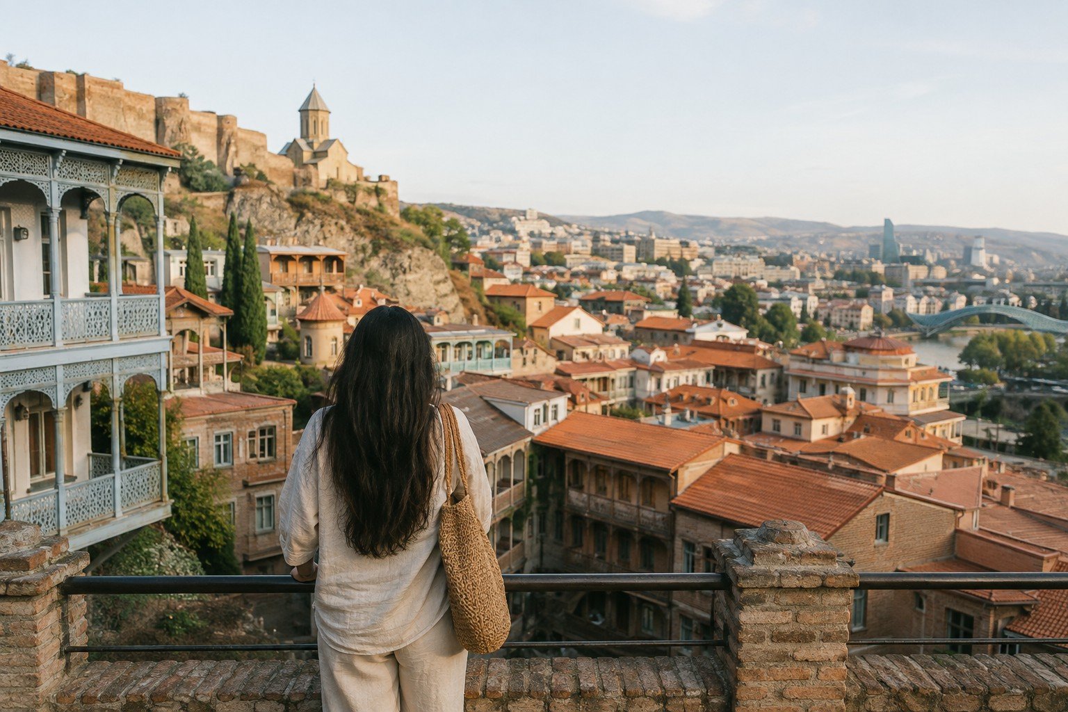 Solo traveller overlooking Tbilisi on a Georgia getaway